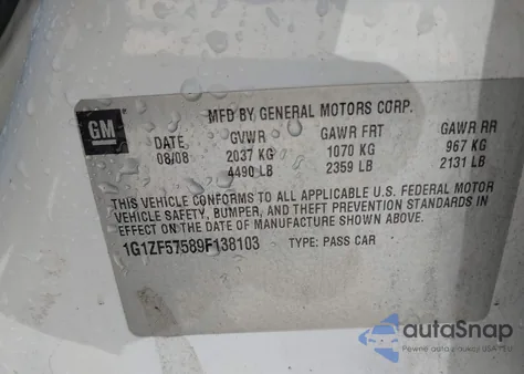 2009 Chevrolet Malibu Hybrid from USA, damaged, VIN 1G1ZF57589F138103